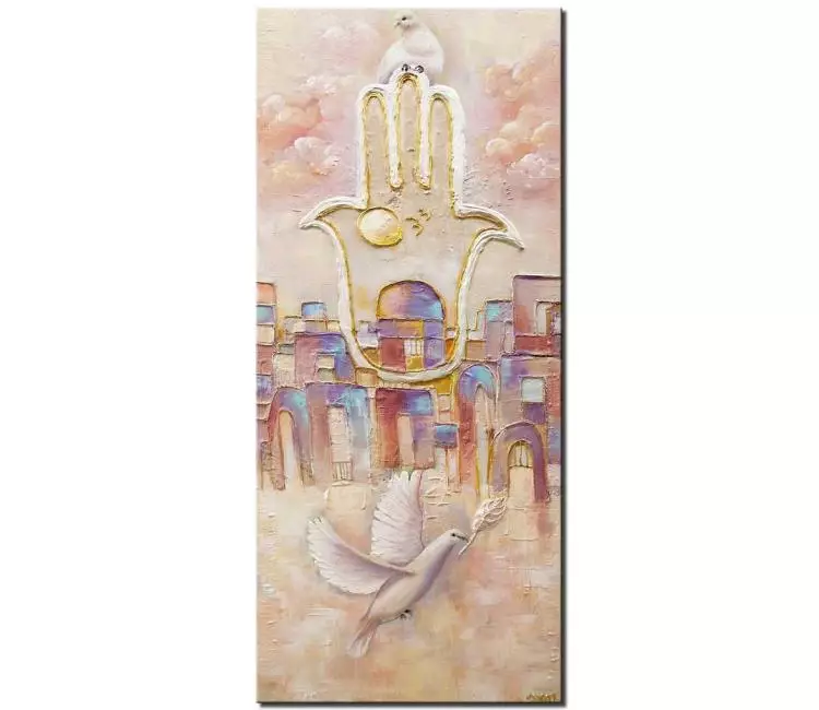 religious painting - Jerusalem painting on canvas original Jerusalem art Jewish art