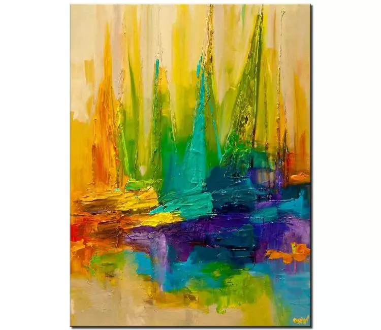 sailboats painting - Colorful boat painting on Canvas original abstract sailboat art textured painting for modern living room beautiful sailing gift