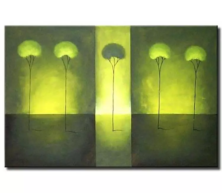 landscape paintings - green lime Abstract trees painting