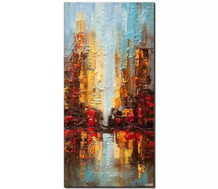 cityscape painting - original textured abstract city art on canvas colorful modern decorative living room painting