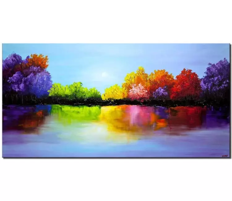 forest painting - colorful abstract landscape art for living room original forest art 3d art on canvas modern nature art