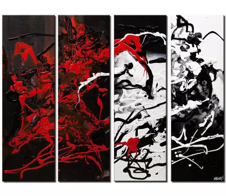 abstract painting - minimalist abstract art in black white and red original 3d art on canvas modern art for living room bedroom or office