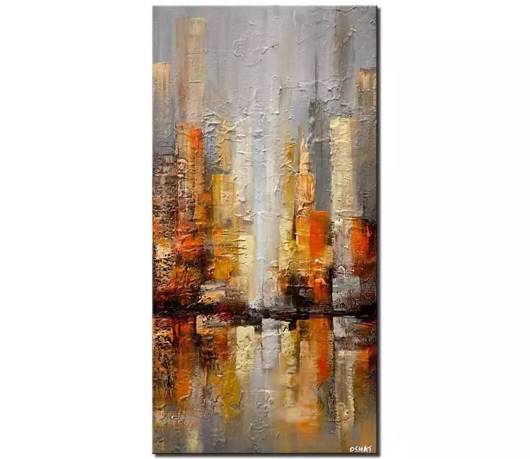 cityscape painting - grey city painting on canvas 3d art textured with palette knife original minimalist cityscape art