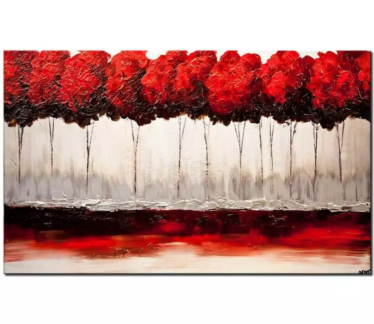 print on canvas - canvas print of red blooming trees painting red blossom textured art