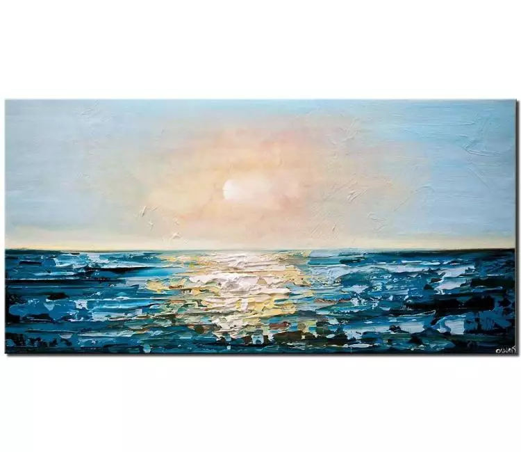 print on canvas - canvas print of teal sunrise modern wall art seascape painting