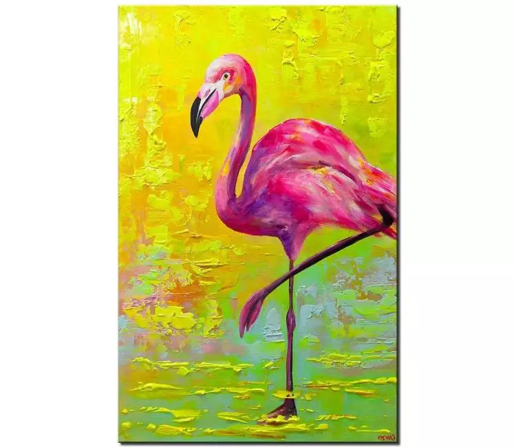 animals painting - large pink flamingo painting abstract art on canvas original art