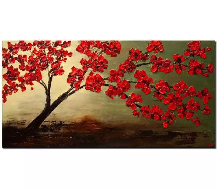 landscape paintings - big tree wall art on canvas modern red green abstract landscape tree painting original textured contemporary art