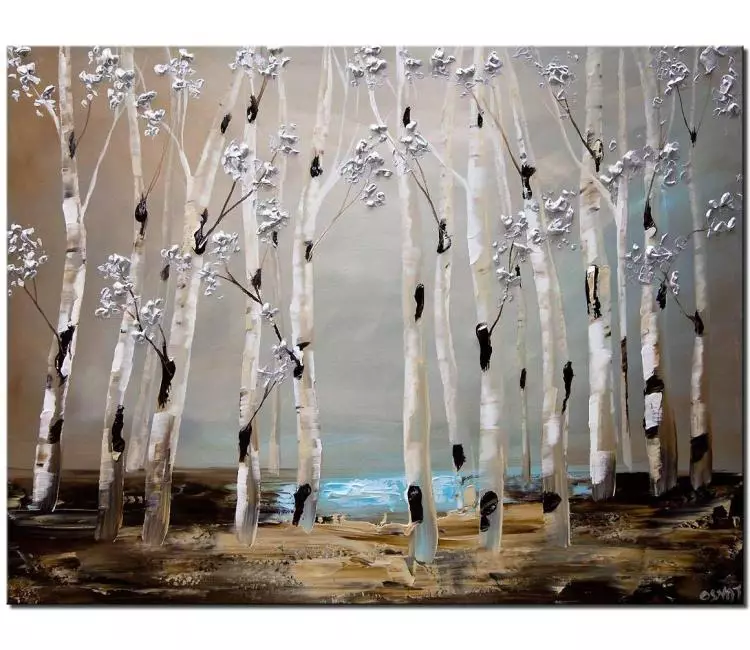 landscape paintings - white birch trees painting on canvas abstract forest art original trees painting minimalist art
