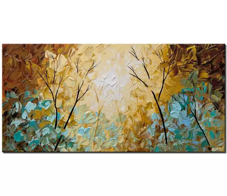 forest painting - modern forest painting on canvas textured blooming trees earth tone abstract landscape