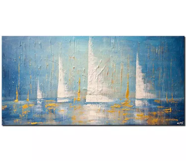 sailboats painting - sailboat art on canvas textured ocean art blue modern nautical Art
