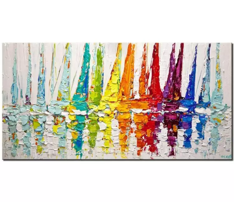 sailboats painting - colorful sailboat art 3D textured canvas painting modern seascape sailing art