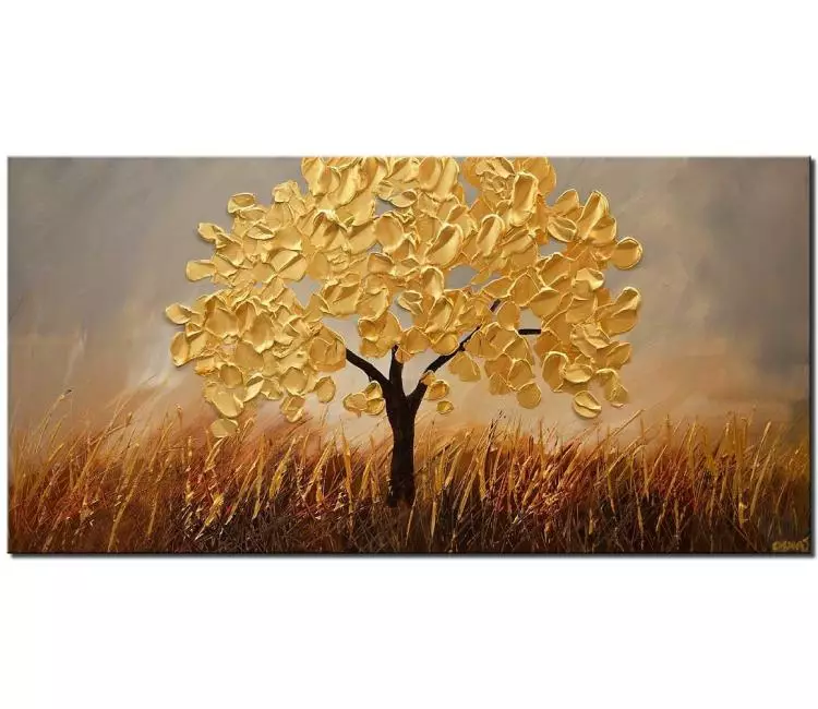 forest painting - gold abstract tree painting on canvas textured modern tree wall art