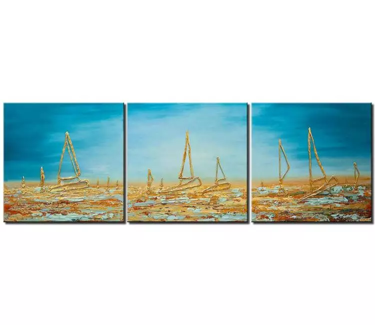 sailboats painting - abstract sailboat art nautical painting blue gold sailing art on canvas modern decor