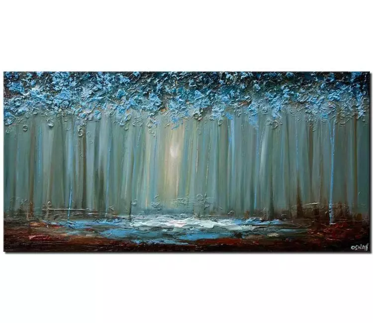forest painting - teal abstract tree art forest painting on canvas modern home decor