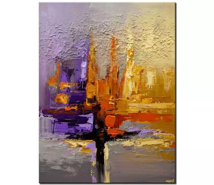 abstract painting - purple yellow orange abstract art textured canvas painting modern home decor
