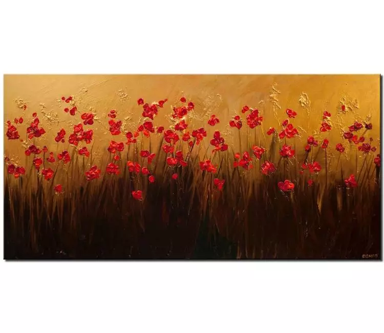 print on canvas - canvas print of red blooming flowers gold textured painting