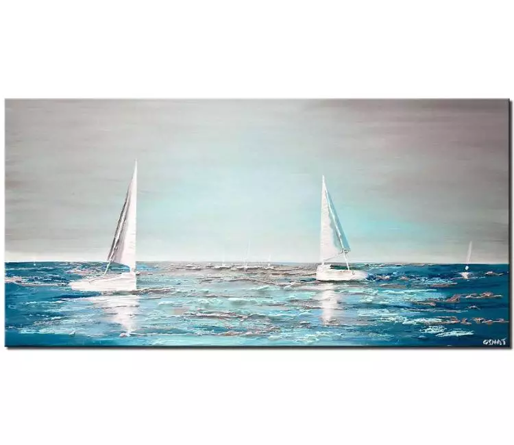print on canvas - canvas print of modern teal abstract sailboats painting