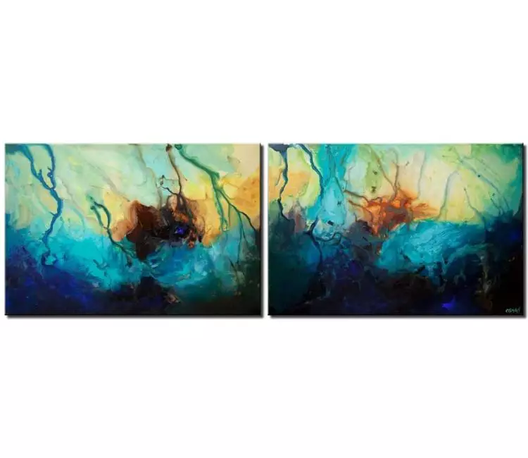 fluid painting - large best abstract art on canvas original blue contemporary living room art