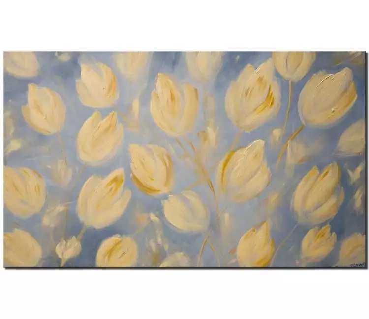 floral painting - yellow gray floral painting tulips abstract painting modern home decor
