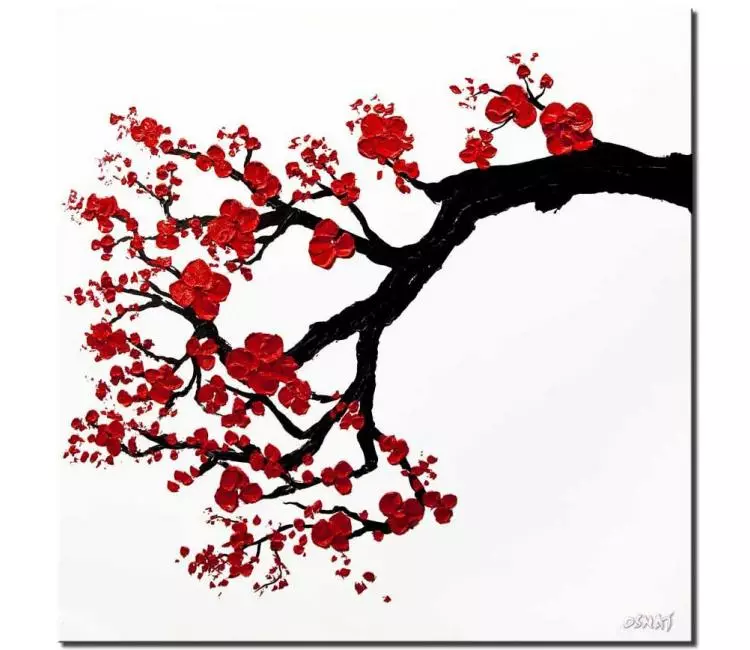 print on canvas - canvas print of modern textured red blossom tree painting