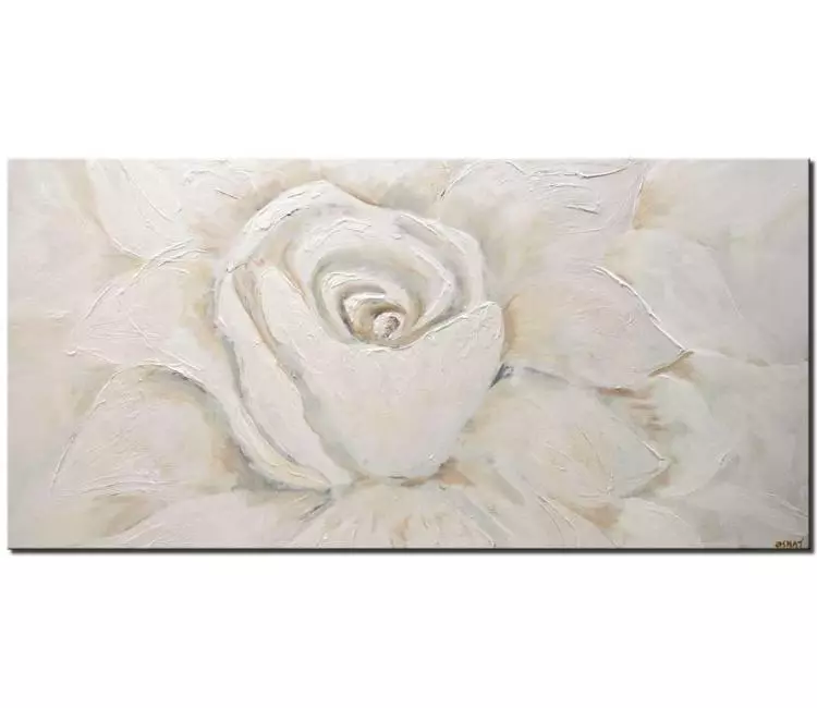 minimalist painting - white big flower abstract painting minimalist floral painting white rose living room art