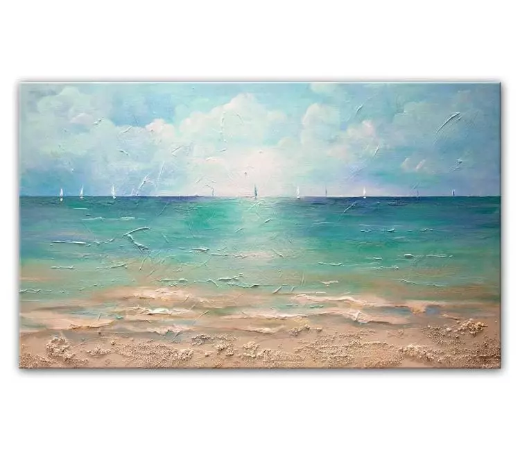 sailboats painting - Caribbean art on canvas modern abstract beach seascape ocean painting original calming wall art