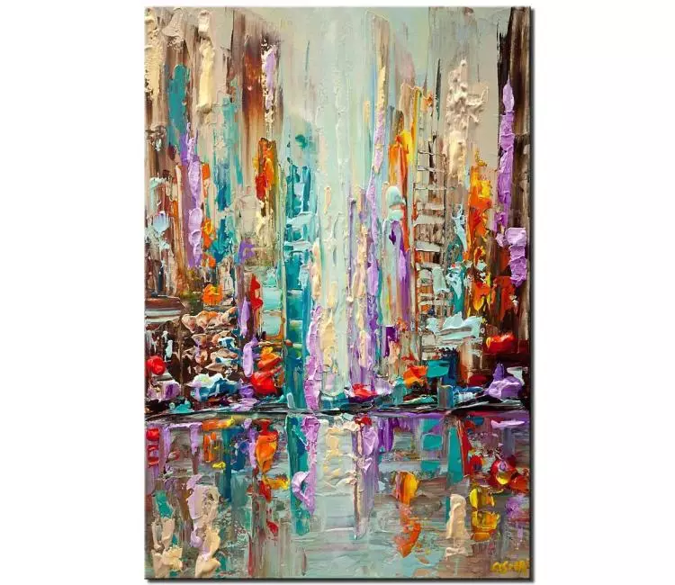 cityscape painting - colorful cityscape painting on canvas original textured modern home decor