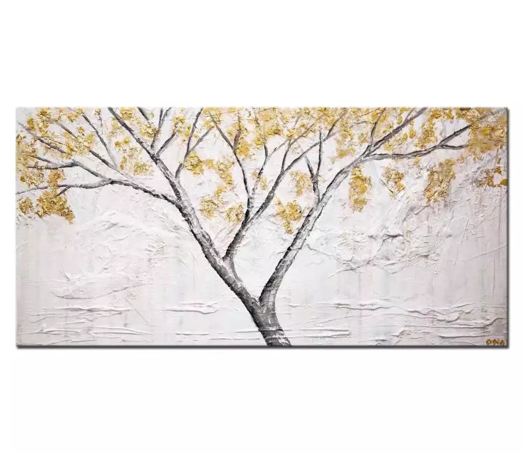 trees painting - gold white abstract tree painting on canvas contemporary modern textured tree art