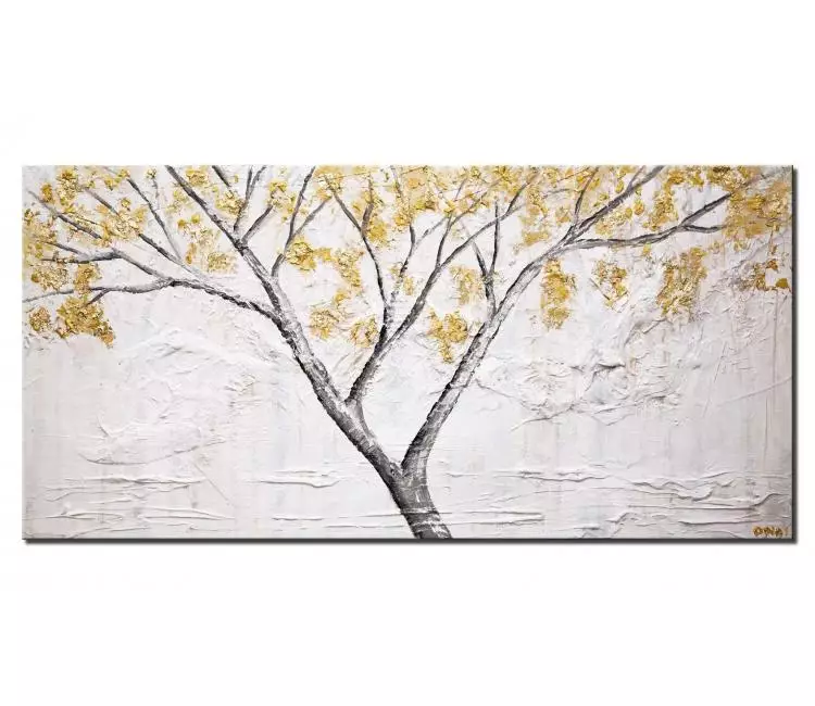 print on canvas - canvas print of abstract textured gold blooming trees white painting