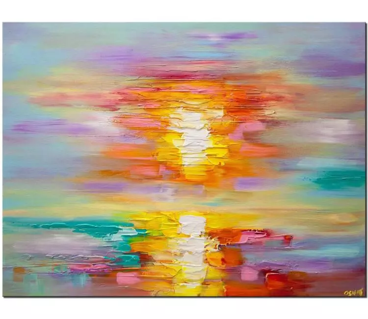 landscape paintings - colorful sunset painting on canvas modern textured abstract sunset wall art