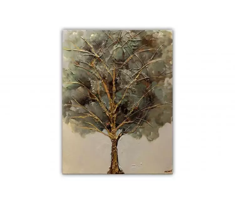 forest painting - original neutral tree painting on canvas textured tree art modern living room art