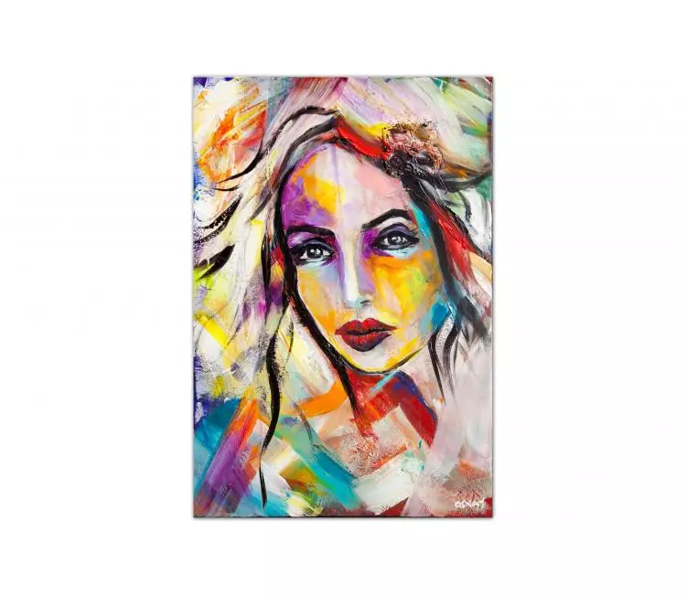 figure painting - colorful abstract portrait woman face painting on canvas original modern art
