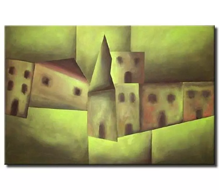 landscape paintings - minimalist green abstract painting fantasy art on canvas