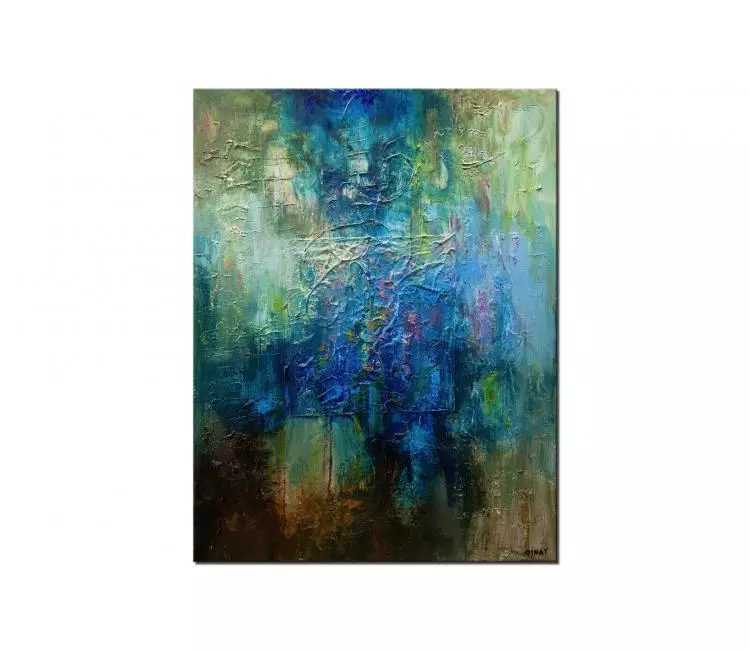 abstract painting - textured original blue green abstract painting on canvas modern living room office art