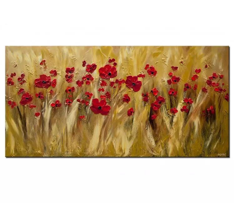 floral painting - original red poppies painting textured floral art on canvas modern living room art