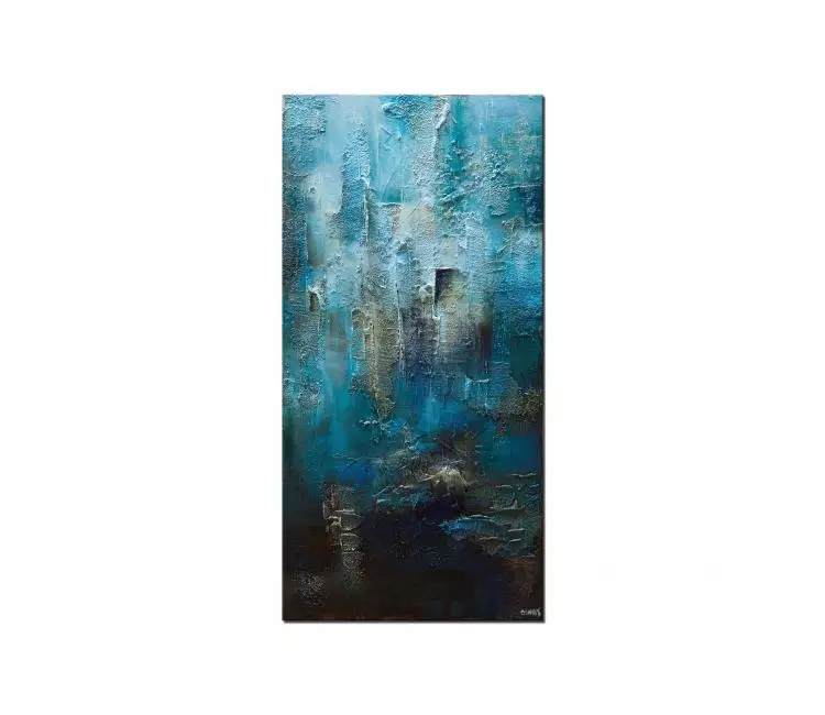 abstract painting - vertical blue abstract painting on canvas textured modern living room wall art