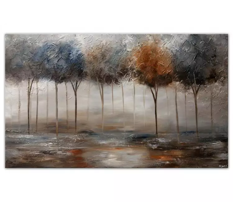 forest painting - earth tone abstract landscape painting on canvas blue rust minimalist art modern decor