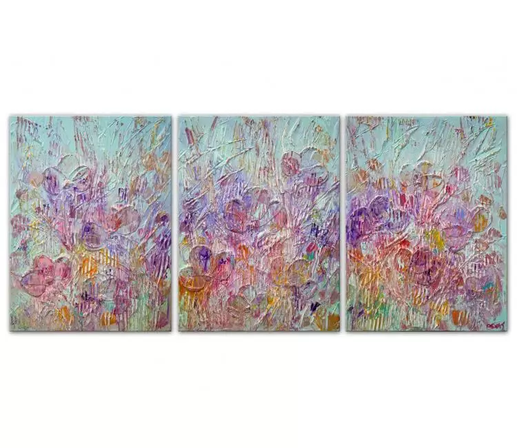 floral painting - large colorful floral painting set of 3 abstract paintings home wall art