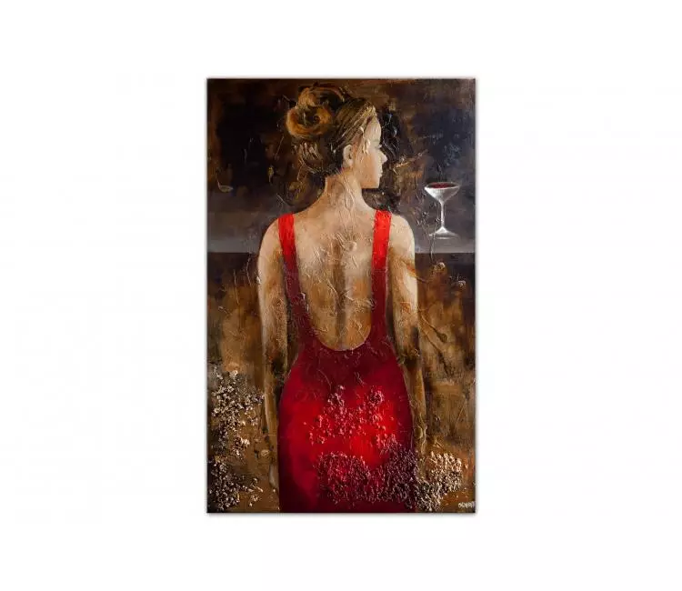 figure painting - original textured modern woman at bar art on canvas