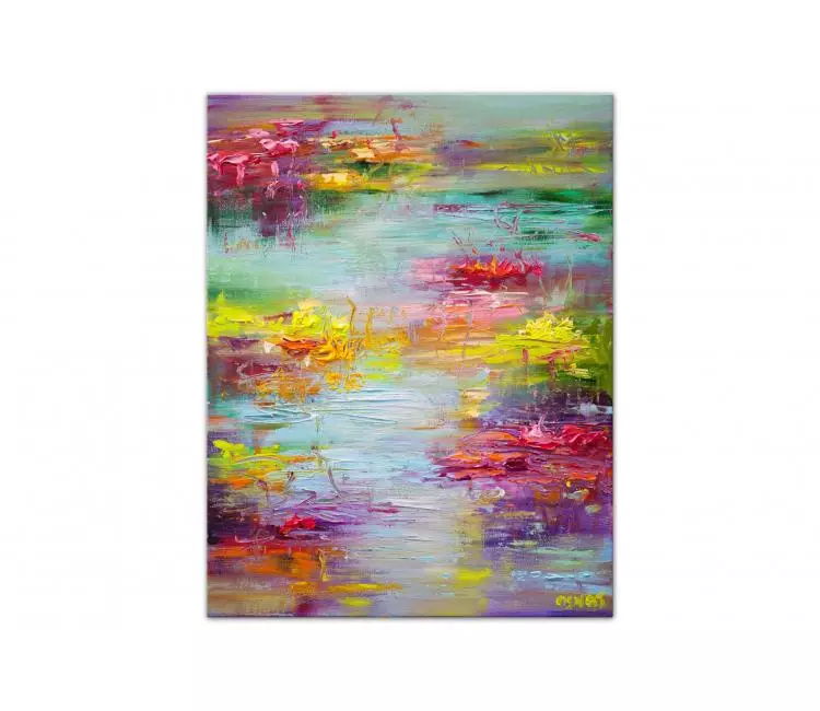 landscape paintings - Colorful Water lilies painting abstract floral art modern textured canvas painting