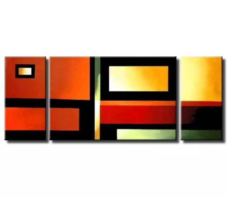 geometric painting - triptych abstract solid colors
