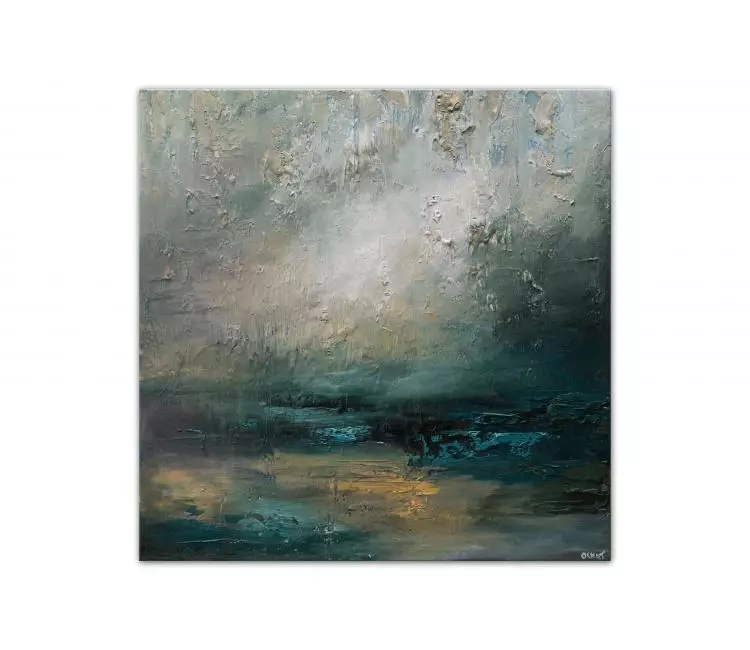 landscape paintings - original teal gold abstract landscape painting on canvas  textured contemporary art