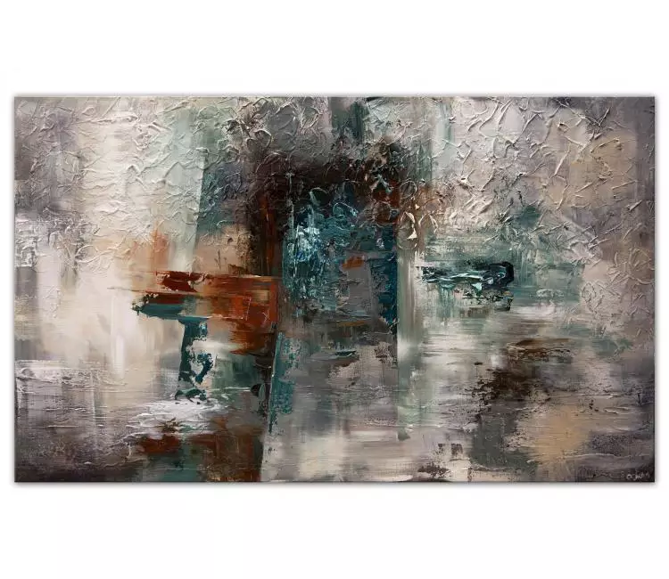 abstract painting - grey abstract painting on canvas gray teal textured wall art modern home decor