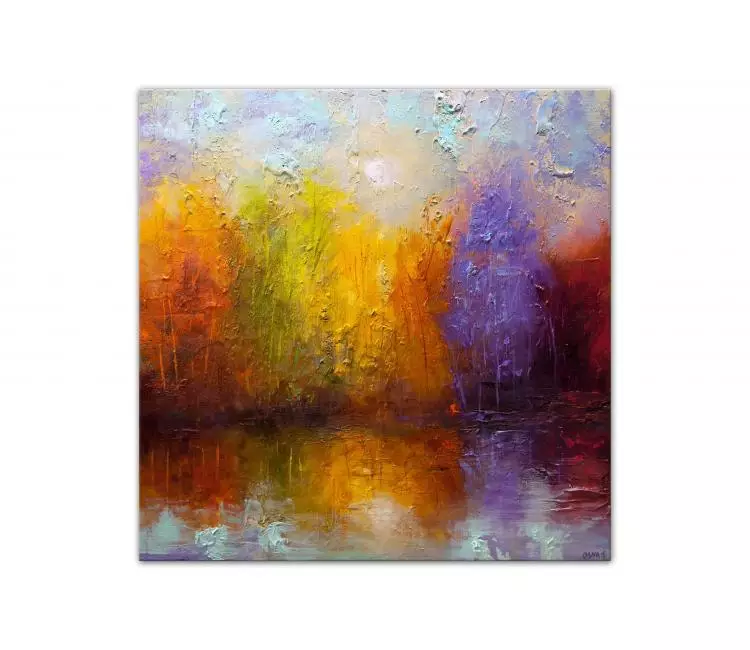 forest painting - colorful forest painting on canvas textured trees wall art multicolored abstract landscape painting modern home decor