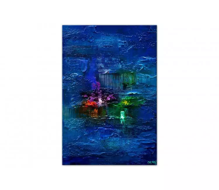 abstract painting - blue abstract painting on canvas original modern blue wall art home decor