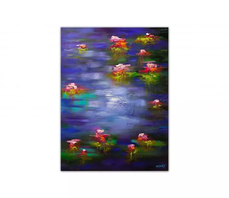 floral painting - original lily pads abstract painting colorful lily pads art modern Monet garden art