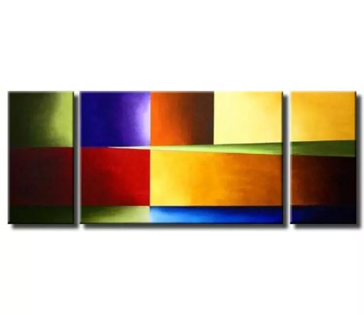 geometric painting - triptych abstract solid colors