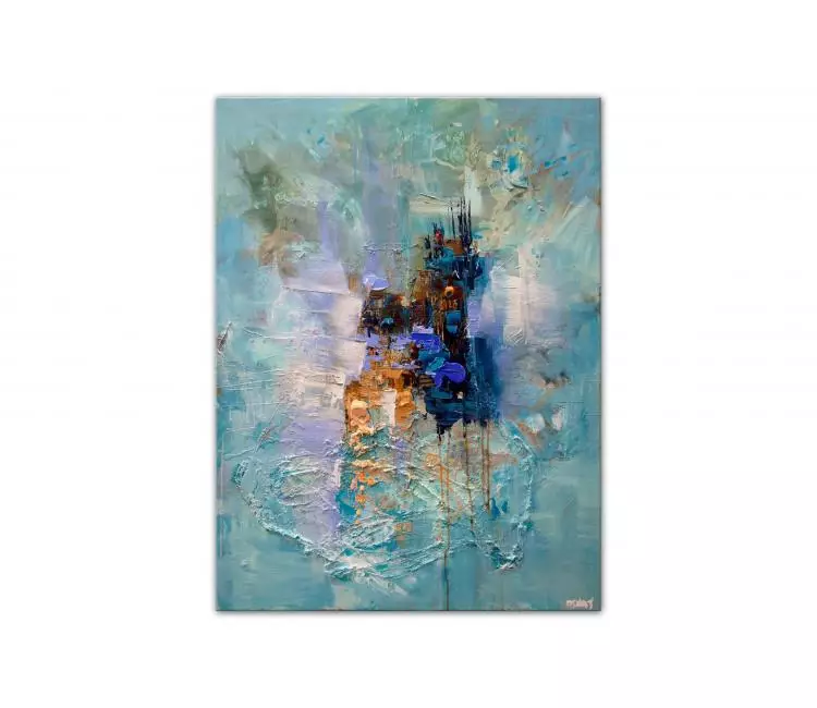 abstract painting - light blue abstract art minimalist painting on canvas original textured modern art