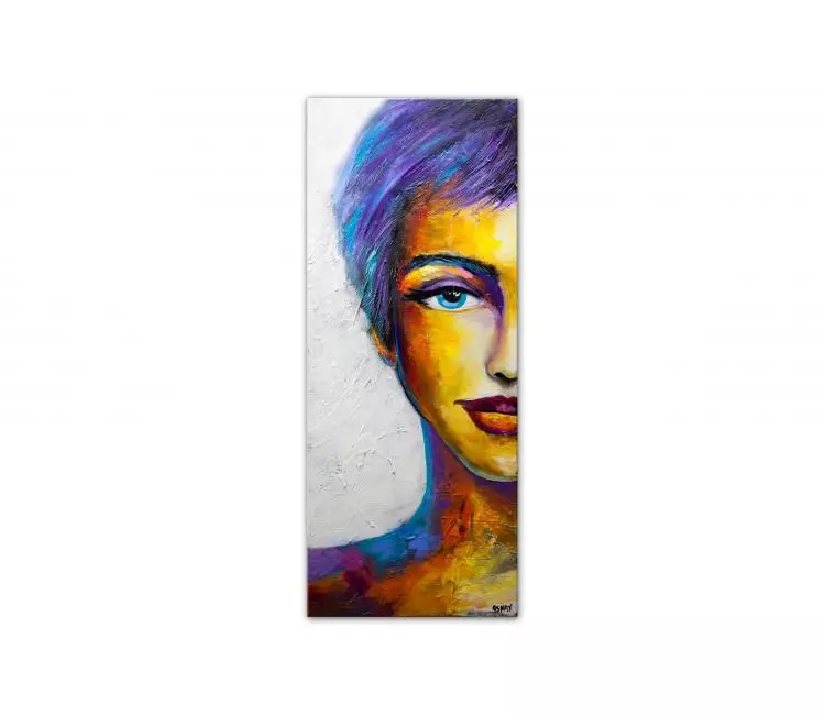 figure painting - colorful abstract portrait modern woman face painting on canvas original modern home decor