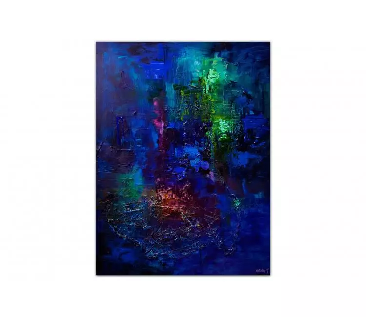abstract painting - simple blue abstract art on canvas minimalist textured  painting modern art